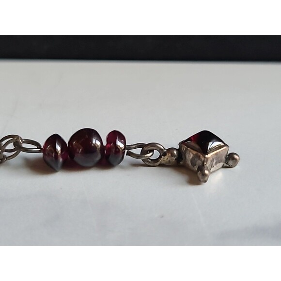 925 Sterling Silver Beaded Garnet Pendant Necklace Vintage - Picture 6 of 10